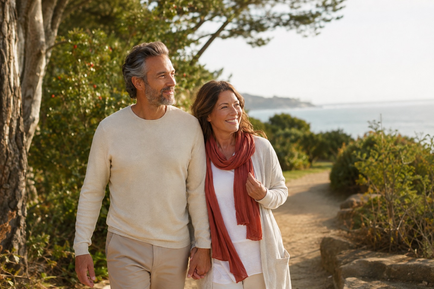 A couple enjoying an afternoon walk