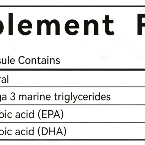 Omega-3 supplement facts: fish oil 1000 mg, EPA 180 mg and DHA 120 mg